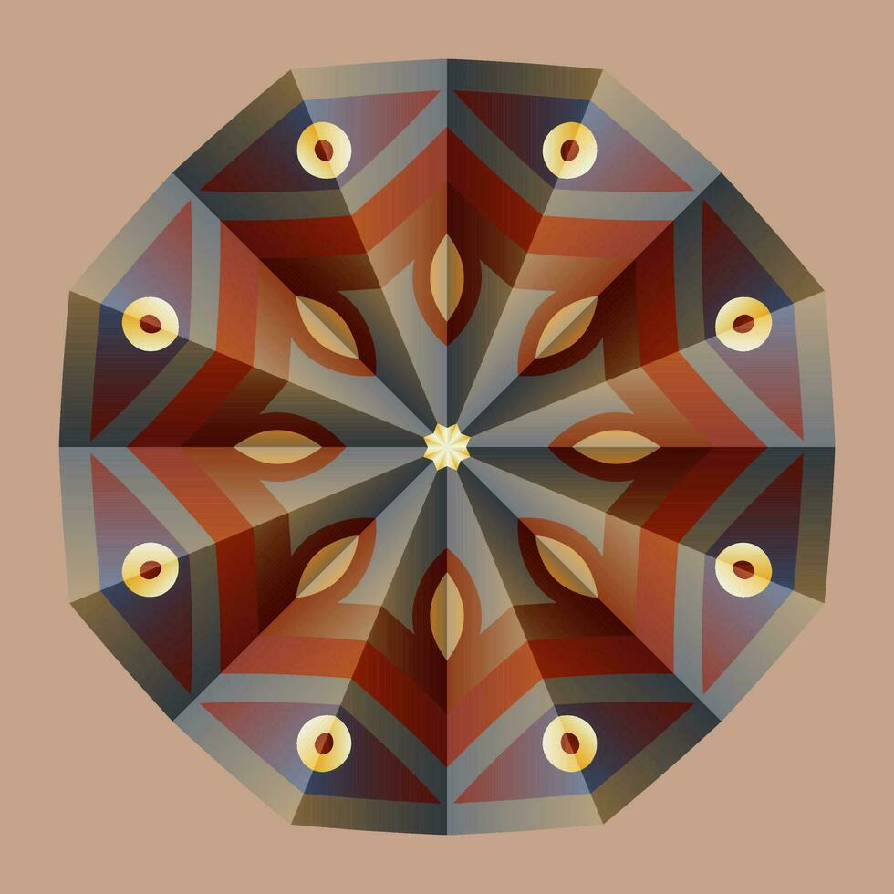 esta es un poligonal modelo. esta es un marrón geométrico mándala asiático floral modelo. vector