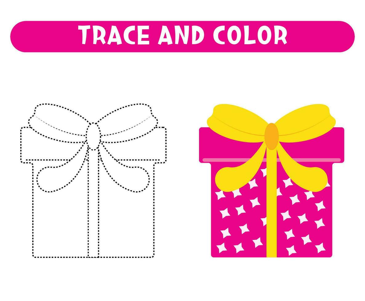 Trace and color gift box. Worksheet for kids vector