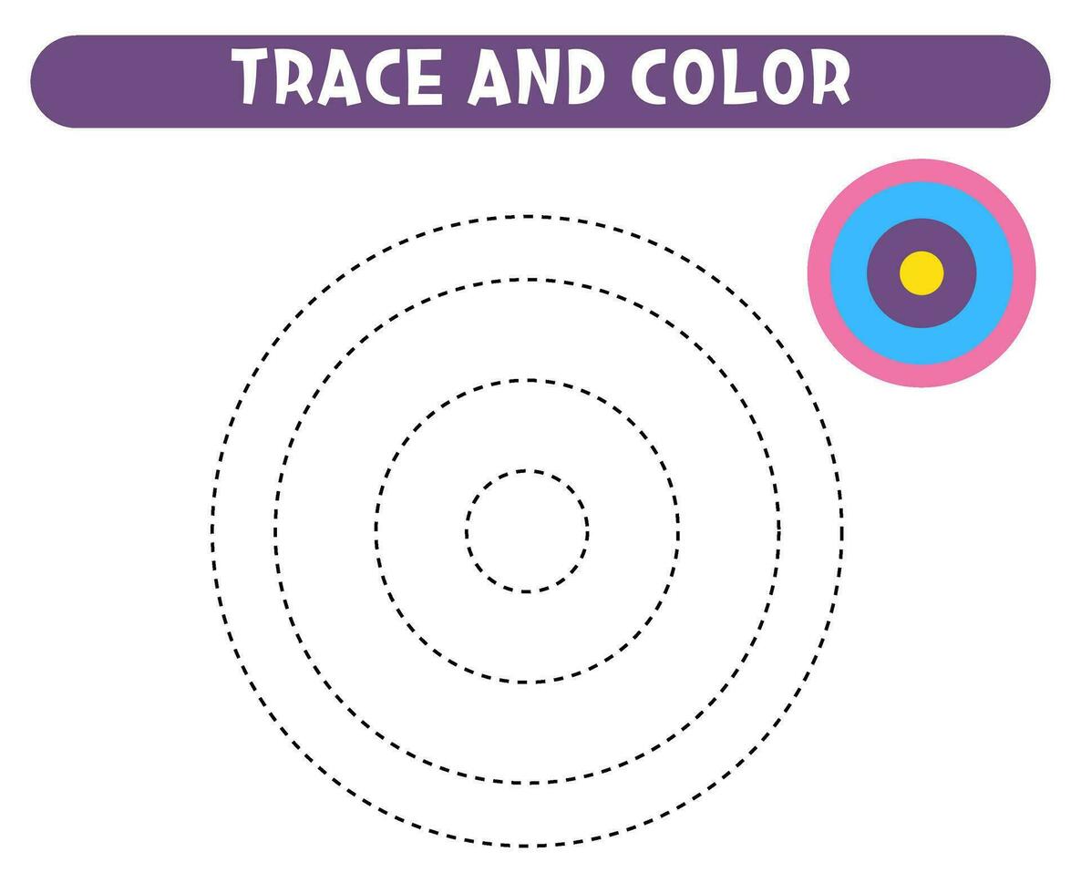Trace and color circles Basic geometric shapes Educational game Worksheet for kids vector