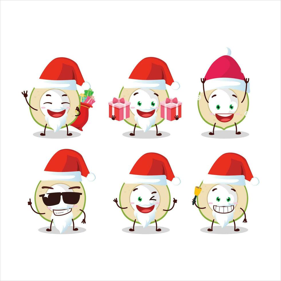 Santa Claus emoticons with slice of green coconut cartoon character vector