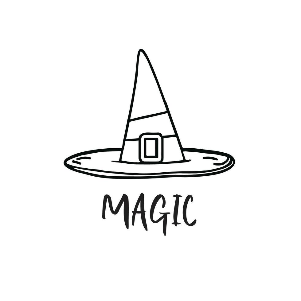 Embrace the enchantment of magic with this captivating banner showcasing intricate line art of a witch hat and the word 'Magic' vector