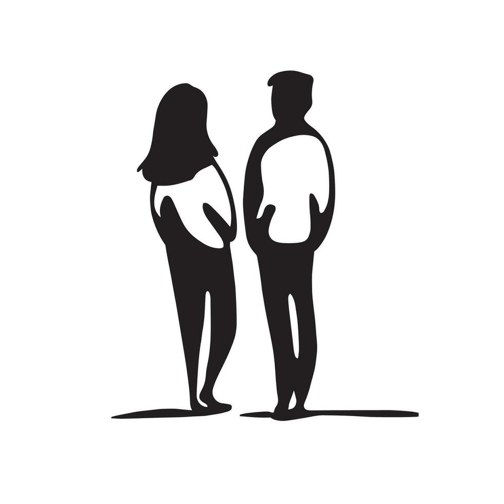 seguir el viaje de amor con esta cautivador ilustración de un silueta de un caminando pareja, espalda vista, hombre y mujer. vector