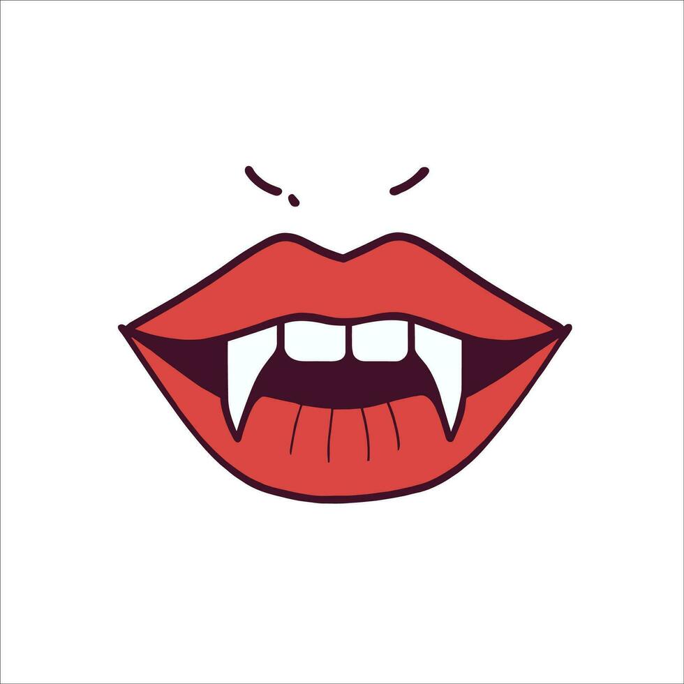 Indulge in the allure of the night with this captivating Halloween vector of seductive red lips, revealing sharp vampire fangs.