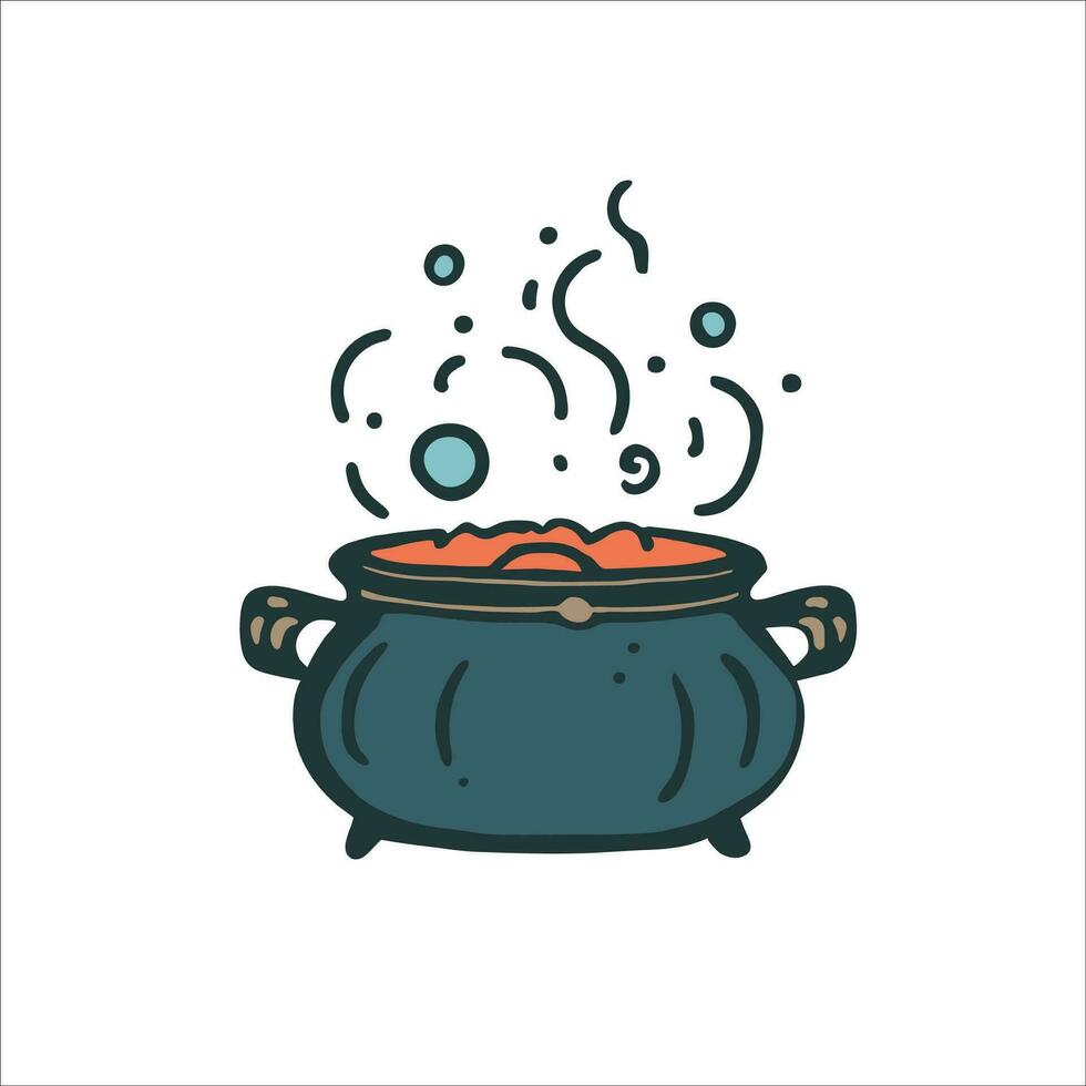 Step into the mystical world of magic with this captivating illustration of a cauldron, bubbling with a concoction of enchantment and mystery. Vector illustration.