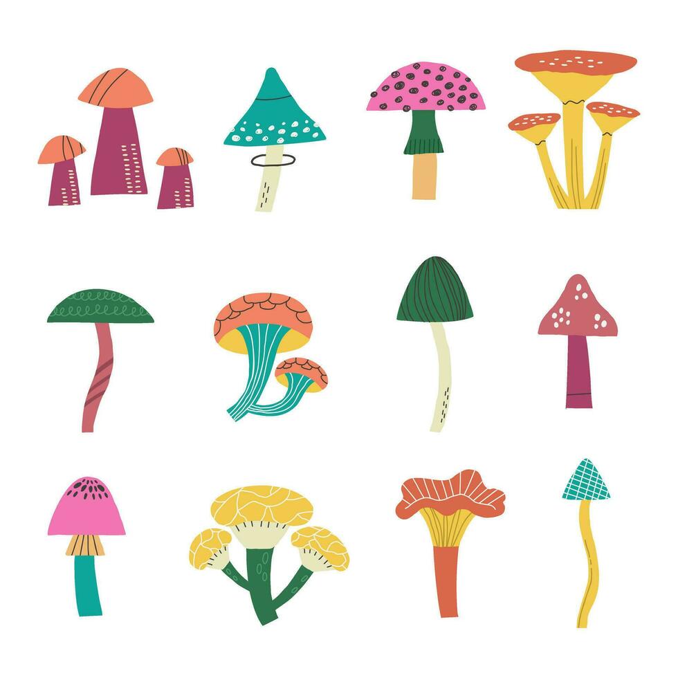 Set hand drawn autumn mushrooms vector