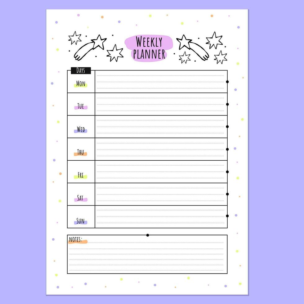 School Weekly Planner vector