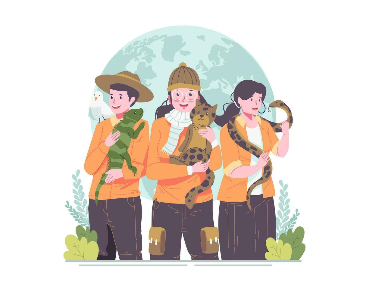 World Animal Day Illustration. People With Their Pets Celebrating World Animal Day. Animals on The Planet, Wildlife Day with the Animals vector