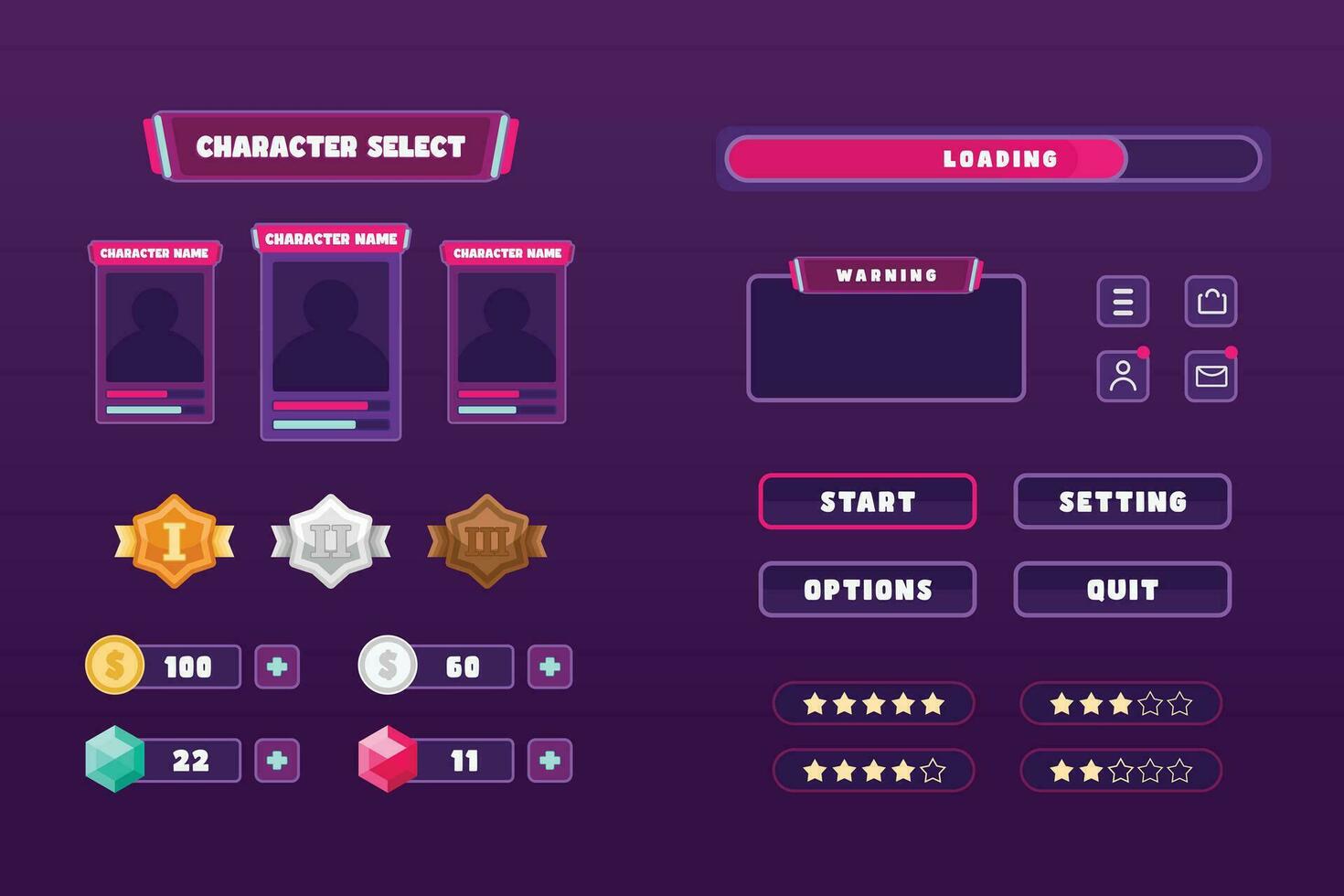 conjunto de diferente juego caracteres y artículos vector