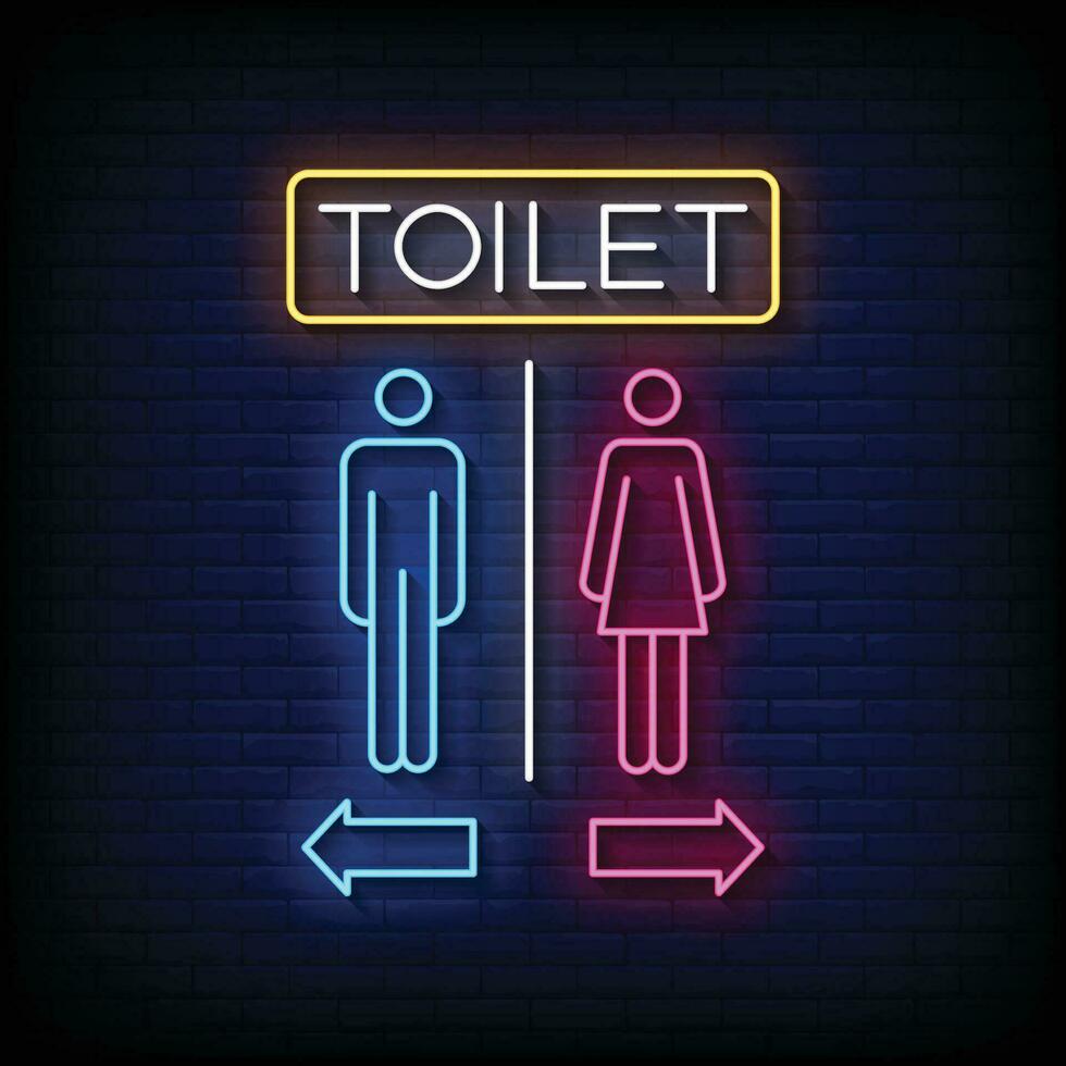 Neon Sign toilet with brick wall background vector