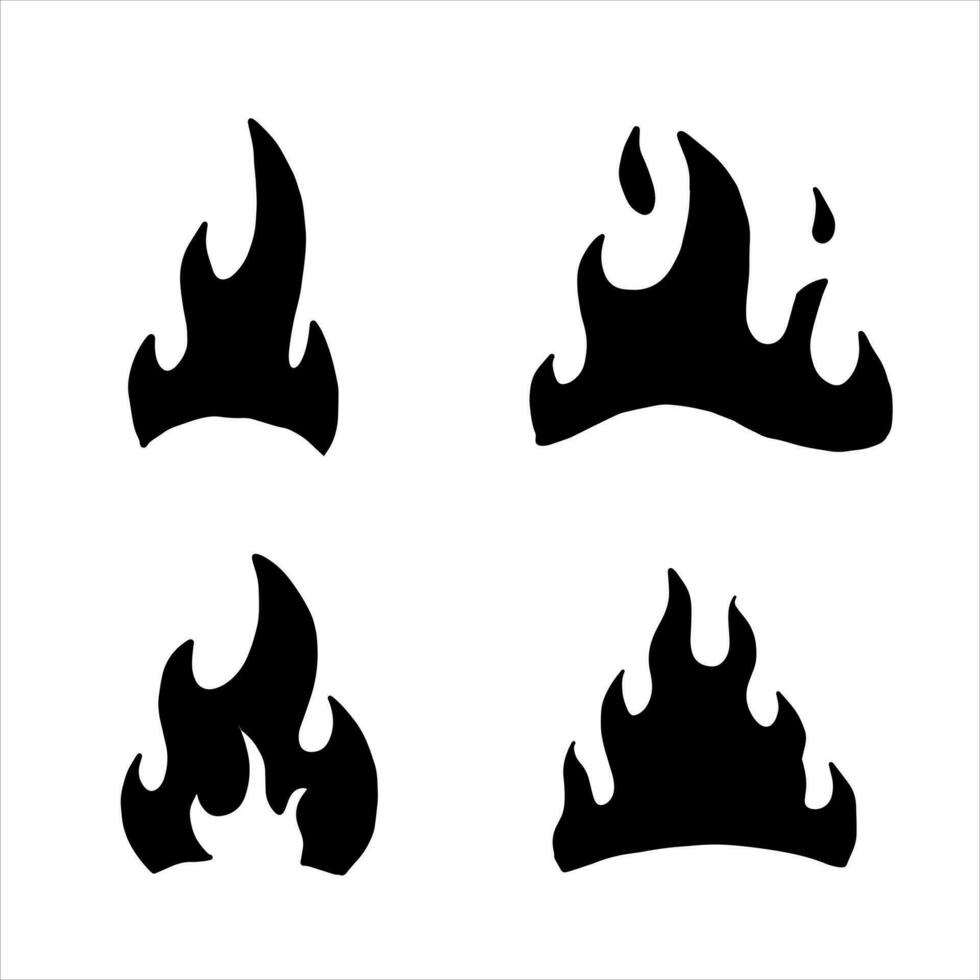 Fire icon. Simple flame or fireball black silhouette. Concept of flaming, explosion and burn. Monochrome cartoon illustration isolated on white background vector