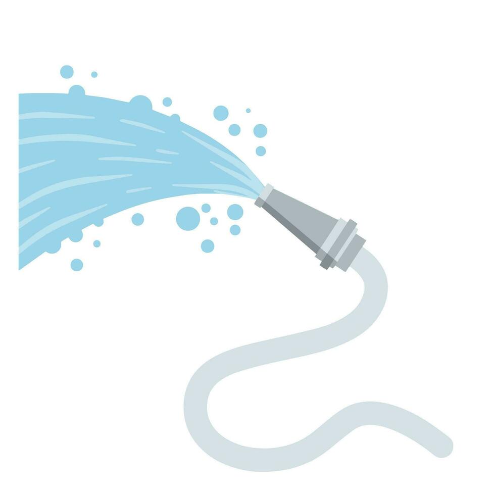 Hose. Jet of water. Fire fighting and watering of the lawn. Grey tube. lat cartoon illustration isolated on white vector