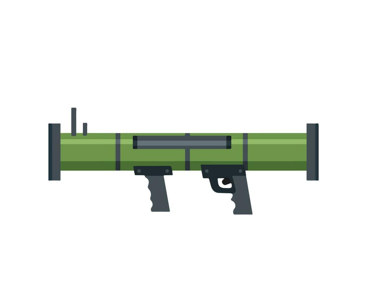 Bazooka. Rocket launcher. Large cannon with missile. Military equipment. Grenade launcher. Flat cartoon vector