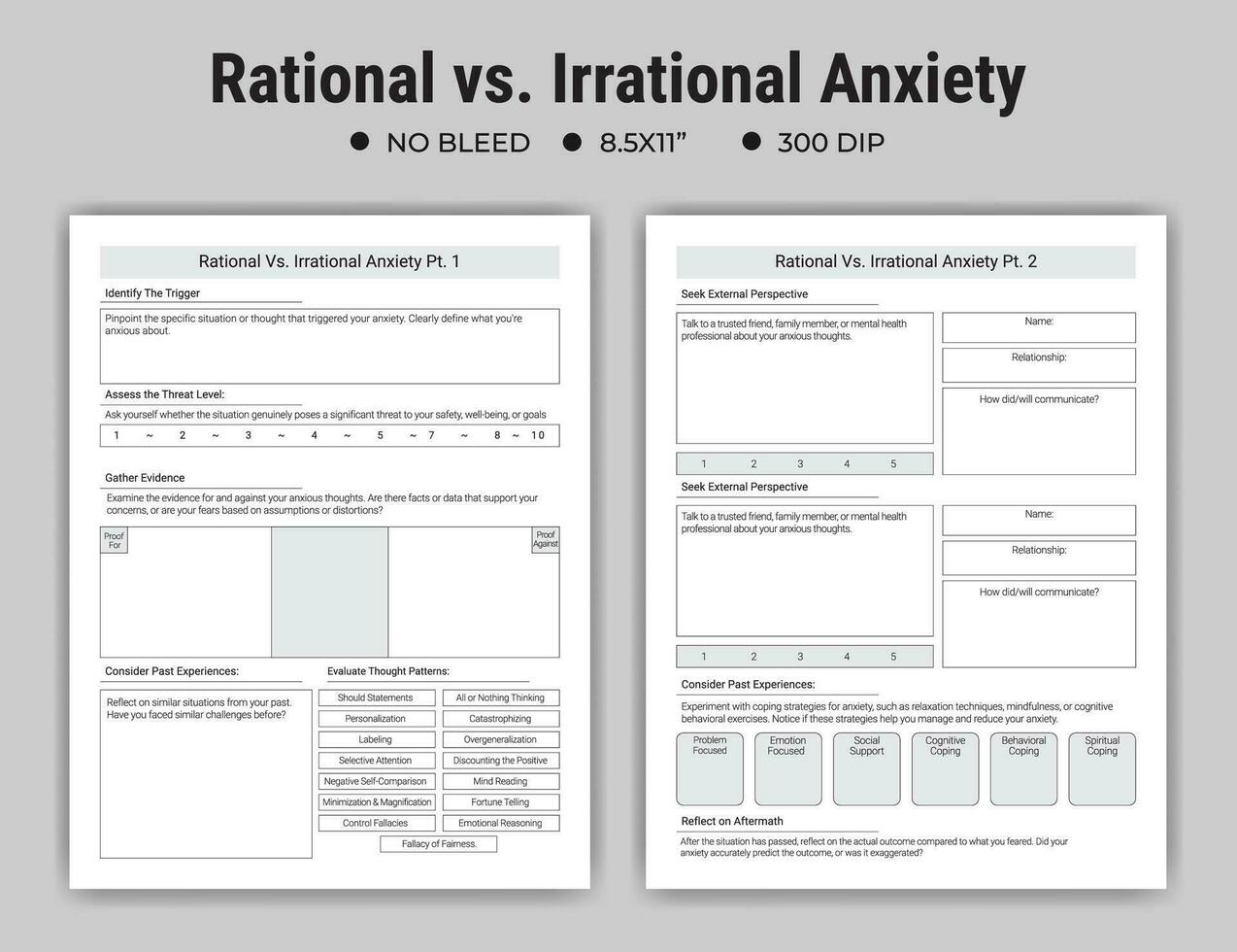 Anxiety Logbook Journal Or Notebook Planner KDP Interior Template 