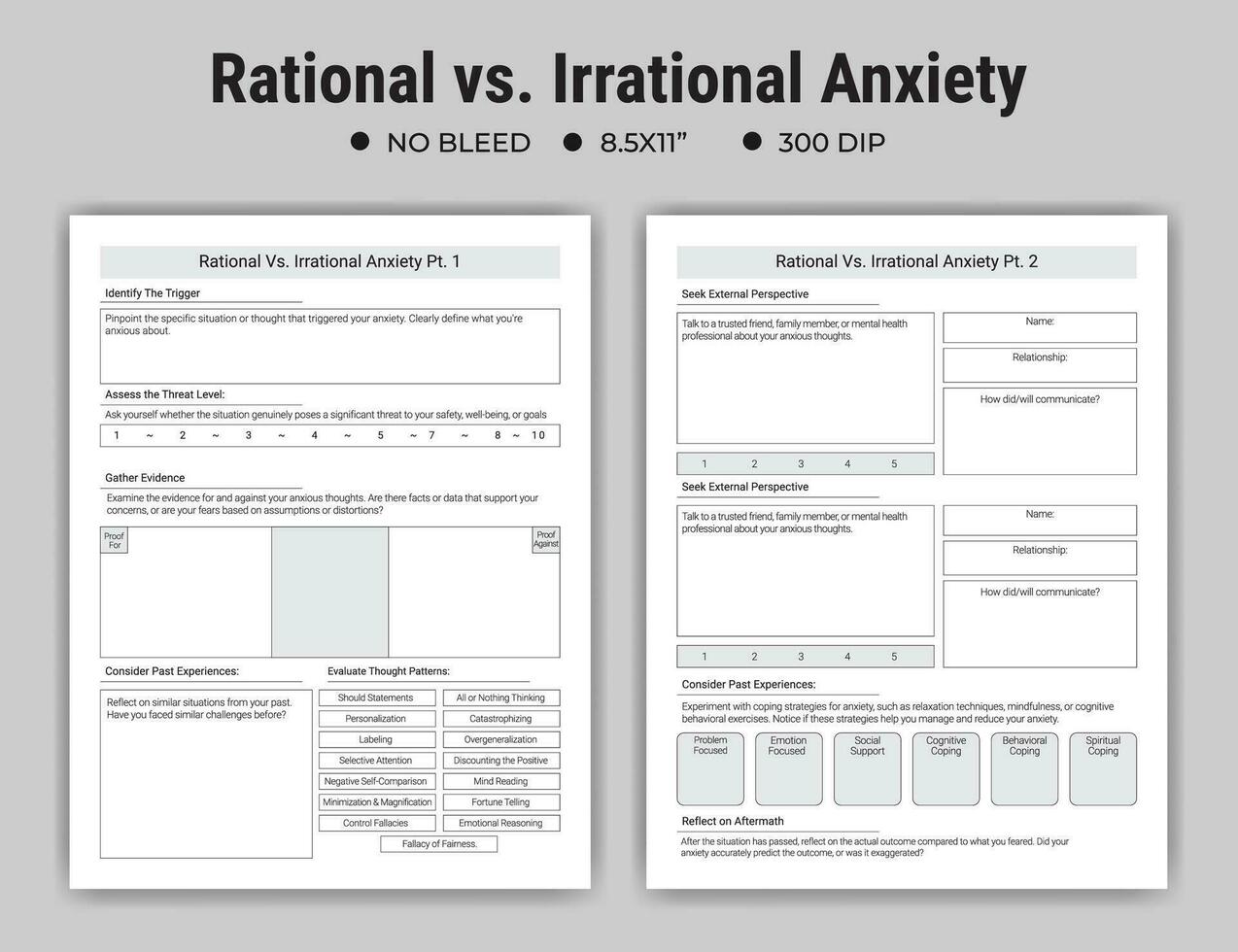 Anxiety Logbook Journal Or Notebook Planner KDP Interior Template Designs. vector