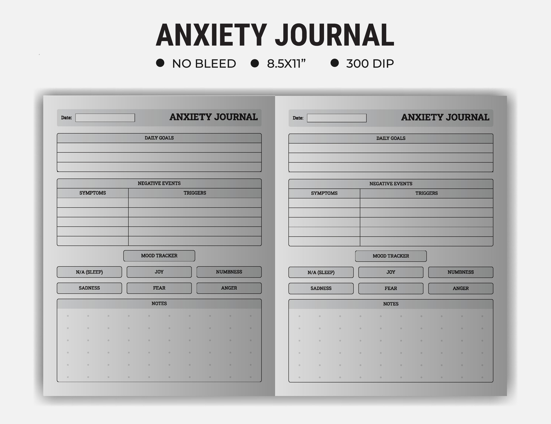 Anxiety Logbook Journal Or Notebook Planner KDP Interior Template Designs.  27571434 Vector Art at Vecteezy