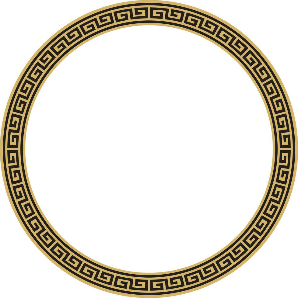 Vector round gold and black classic frame. Greek meander. Patterns of Greece and ancient Rome. Circle european border