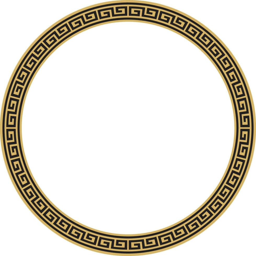 Vector round gold and black classic frame. Greek meander. Patterns of ...