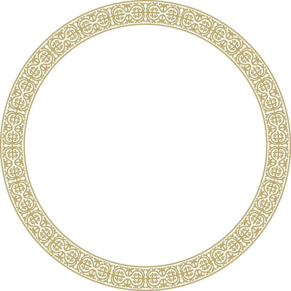 Vector golden round Kazakh national ornament. Ethnic pattern of the peoples of the Great Steppe, Mongols, Kyrgyz, Kalmyks, .Buryats. circle, frame border