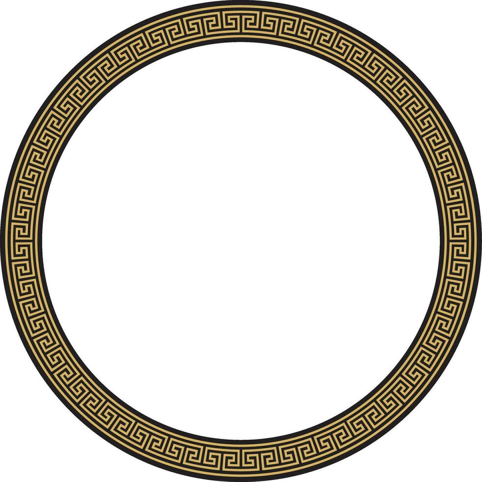 Vector round golden and black classic frame. Greek meander. Patterns of Greece and ancient Rome. Circle european border