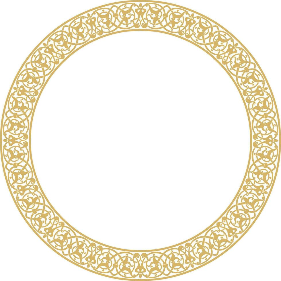 Vector golden round oriental ornament. Arabic patterned circle of Iran, Iraq, Turkey, Syria. Persian frame, border