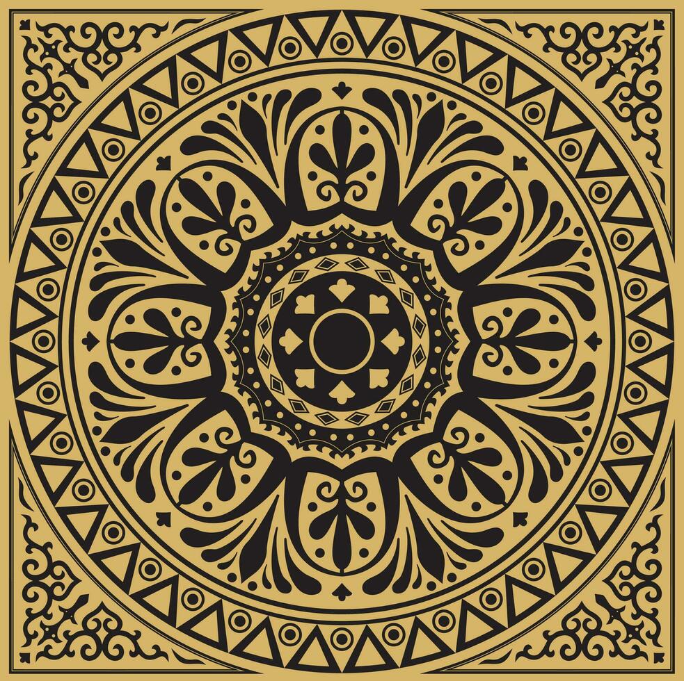 Vector gold square classical ornament of Ancient Greece and Roman Empire. Tile, Arabesque, Byzantine pattern