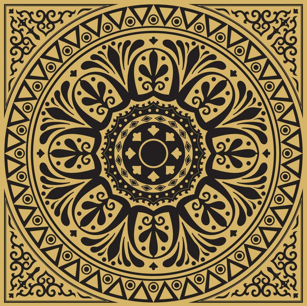 Vector gold square classical ornament of Ancient Greece and Roman Empire. Tile, Arabesque, Byzantine pattern