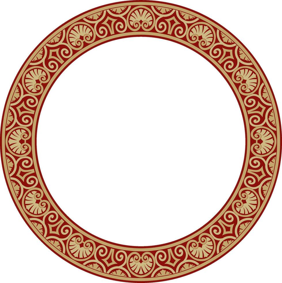 Vector gold and red round classic renaissance ornament. Circle, ring european border, revival style frame..