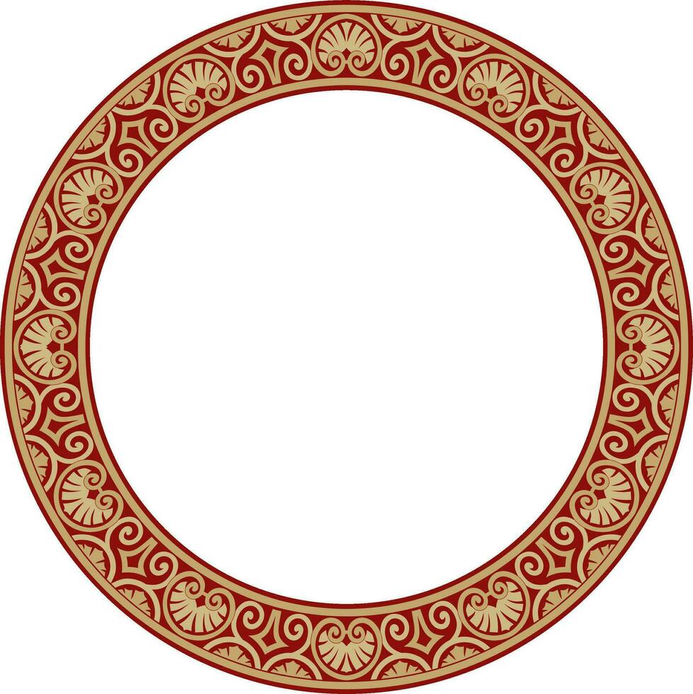 Vector gold and red round classic renaissance ornament. Circle, ring european border, revival style frame..