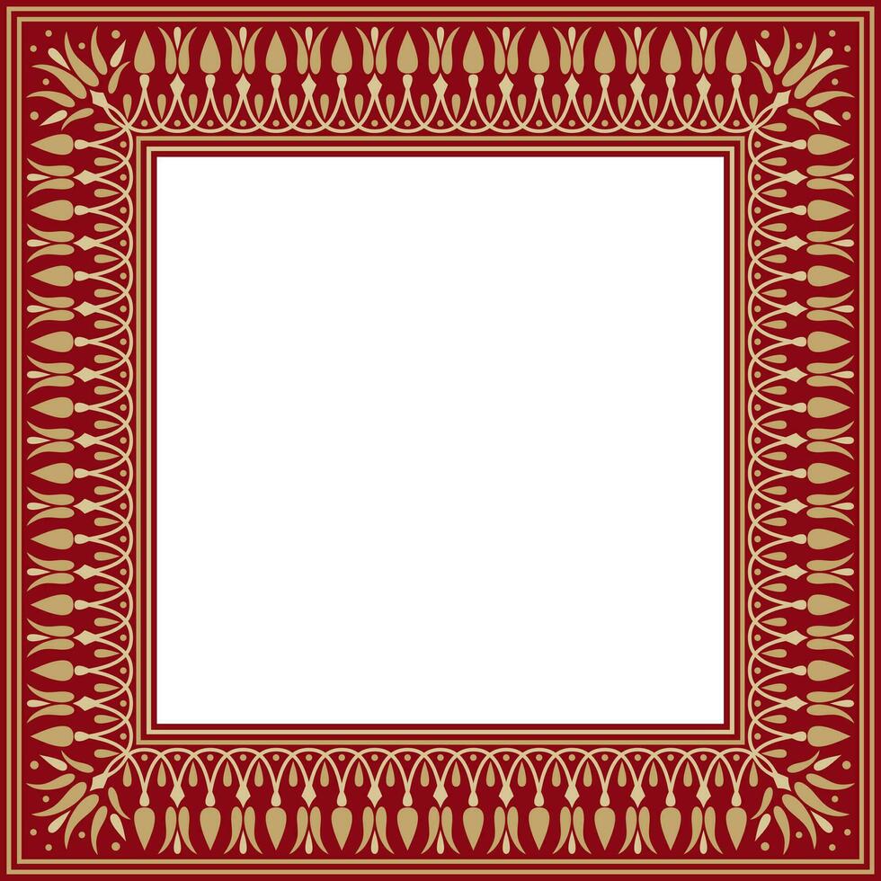 Vector gold and red square classic greek meander ornament. Pattern of ancient Greece. Border, frame of the Roman Empire..