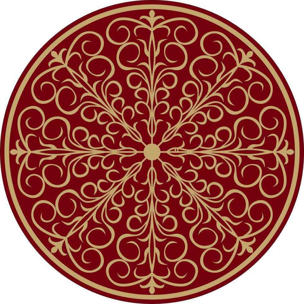 Vector classic colored round ornament. Red pattern in a circle. Drawing of Greece and Ancient Rome. Flower drawing