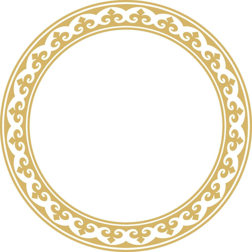 Vector gold Kazakh national round pattern, frame. Ethnic ornament of the nomadic peoples of Asia, the Great Steppe, Kazakhs, Kirghiz, Kalmyks, Mongols, Buryats, Turkmens