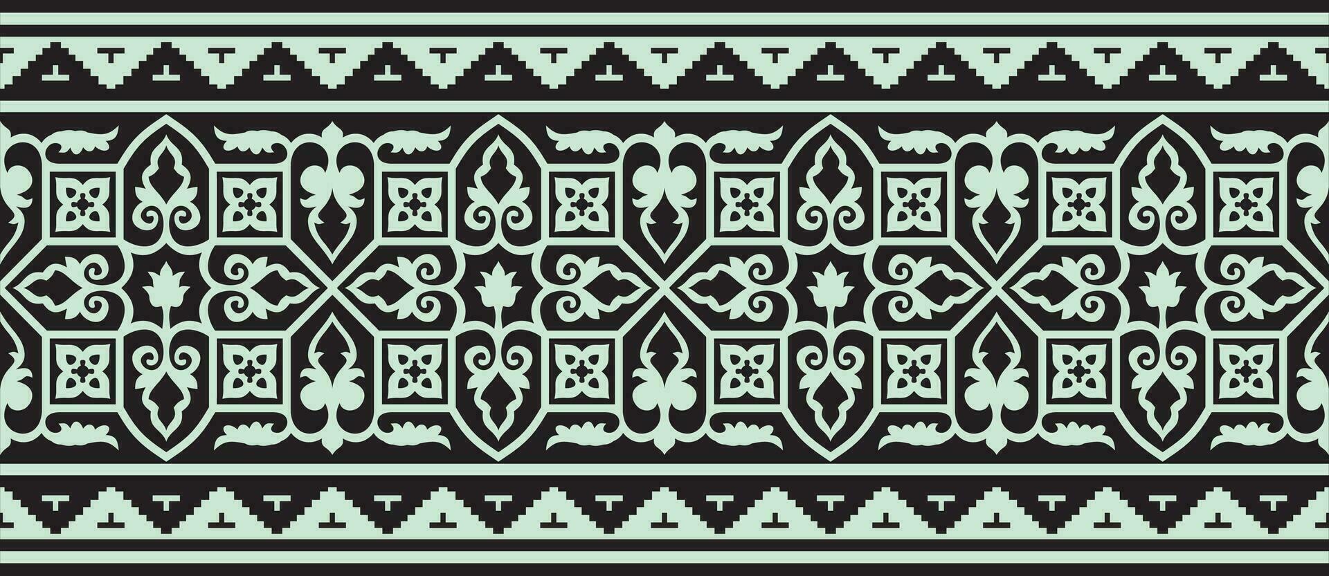 Vector green seamless Byzantine border, frame. Endless Greek pattern, Drawing of the Eastern Roman Empire. Decoration of the Russian Orthodox Church