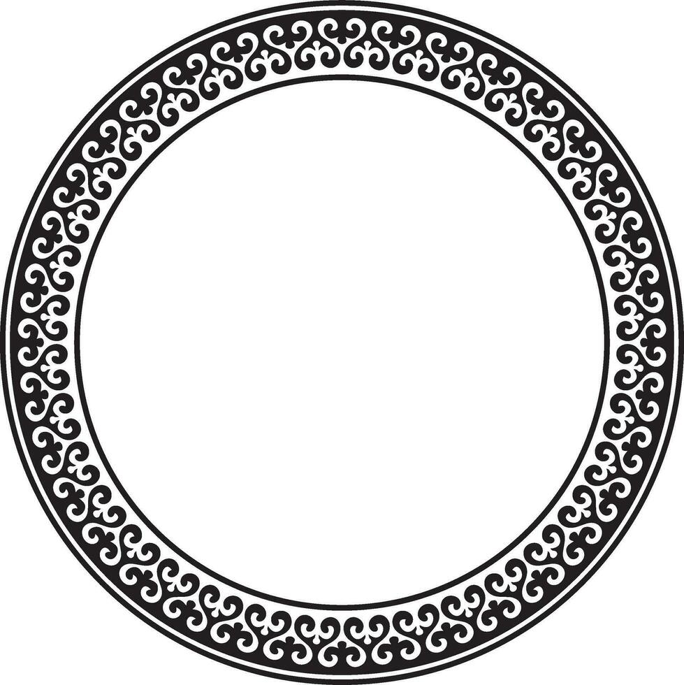 Vector monochrome Kazakh national round pattern, frame. Ethnic ornament of the nomadic peoples of Asia, the Great Steppe, Kazakhs, Kirghiz, Kalmyks, Mongols, Buryats, Turkmens