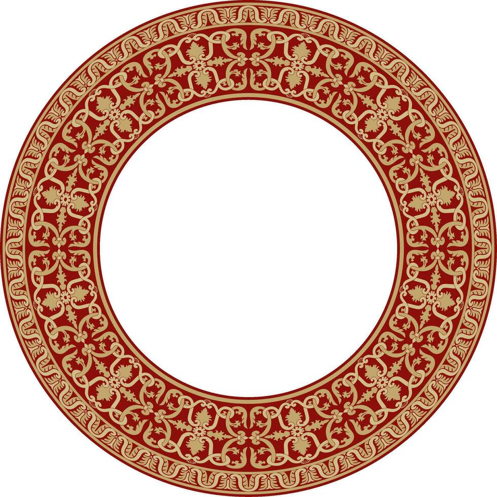 Vector gold and red round classic renaissance ornament. Circle, ring european border, revival style frame..