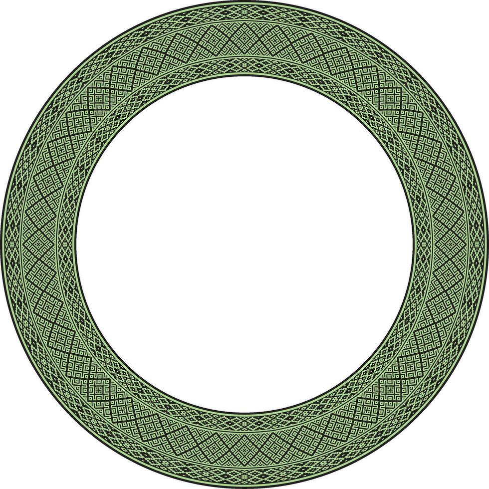 Vector round color Belarusian national ornament. Ethnic green circle border, Slavic peoples frame