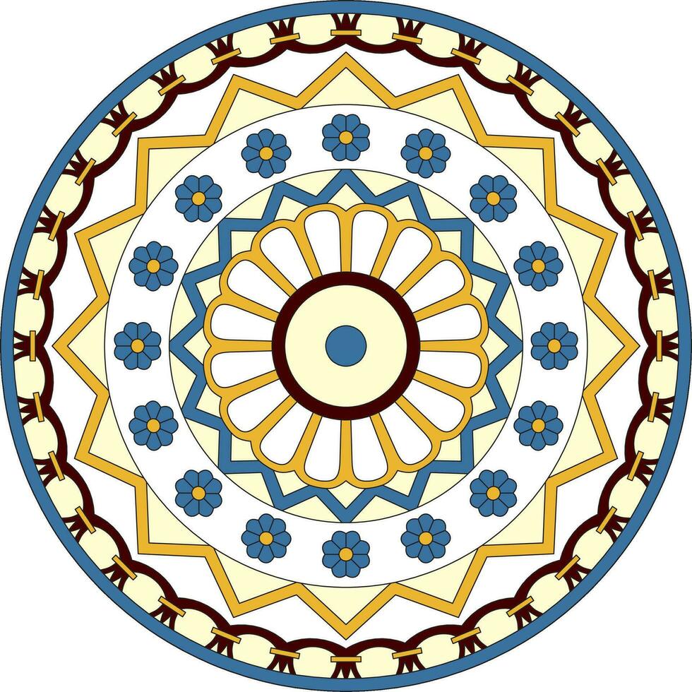 Vector colored round ancient persian ornament. National Iranian circle of ancient civilization