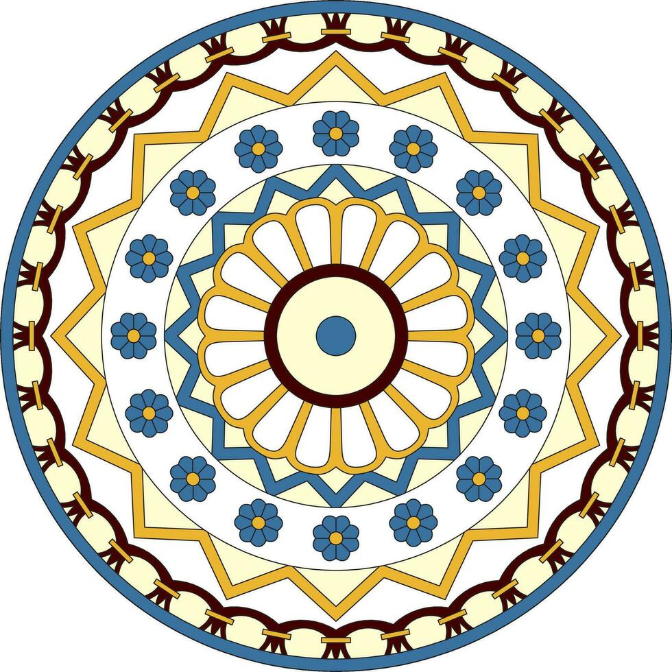 Vector colored round ancient persian ornament. National Iranian circle of ancient civilization