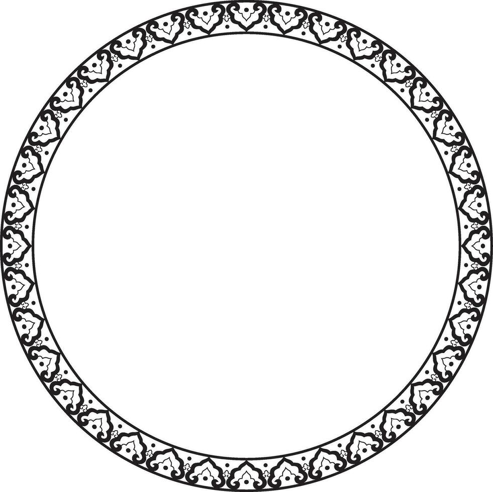 Vector black monochrome frame, border, Chinese ornament. Patterned circle, ring of the peoples of East Asia, Korea, Malaysia, Japan, Singapore, Thailand