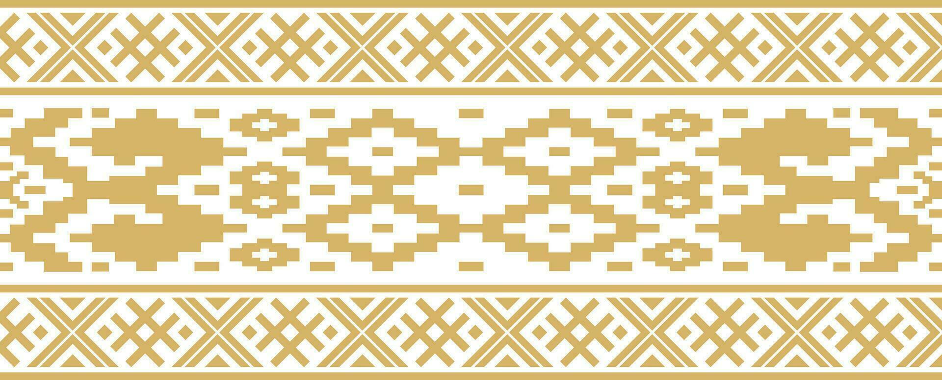 Vector golden color seamless Belarusian national ornament. Ethnic endless black border, Slavic peoples frame