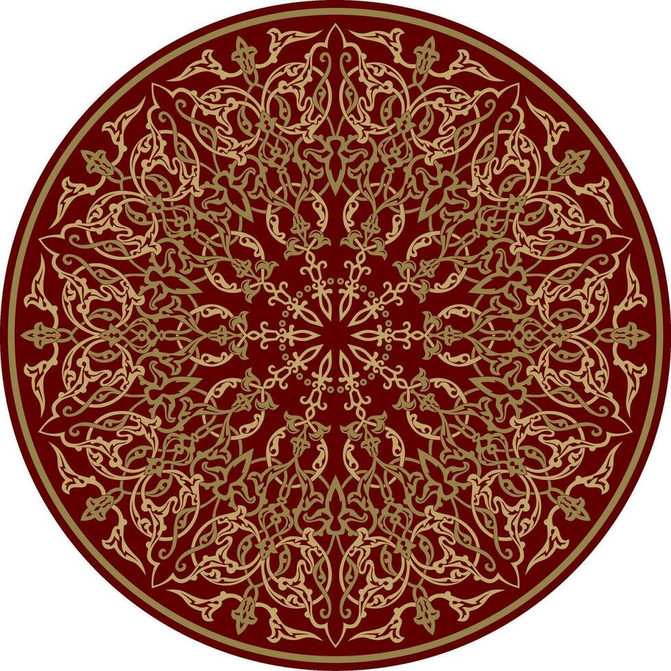 Vector gold with red Turkish classic circle ornament. muslim round pattern for the mosque