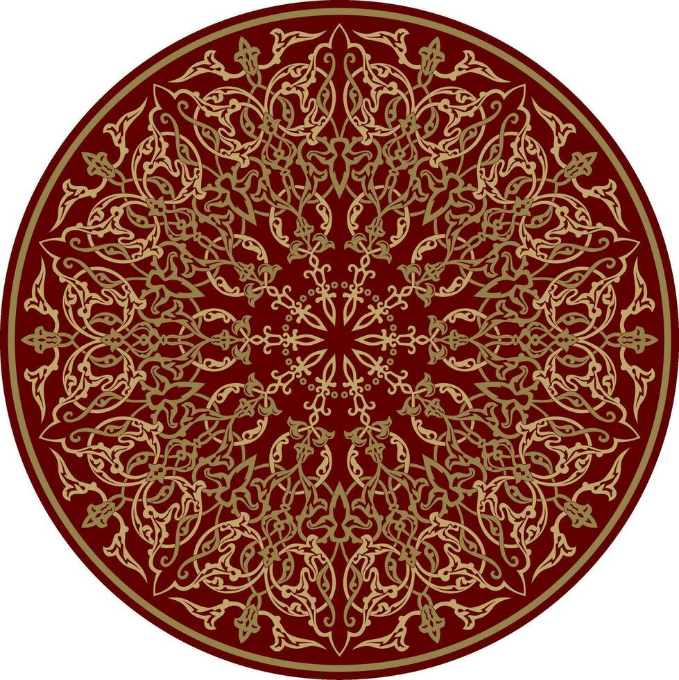 Vector gold with red Turkish classic circle ornament. muslim round pattern for the mosque