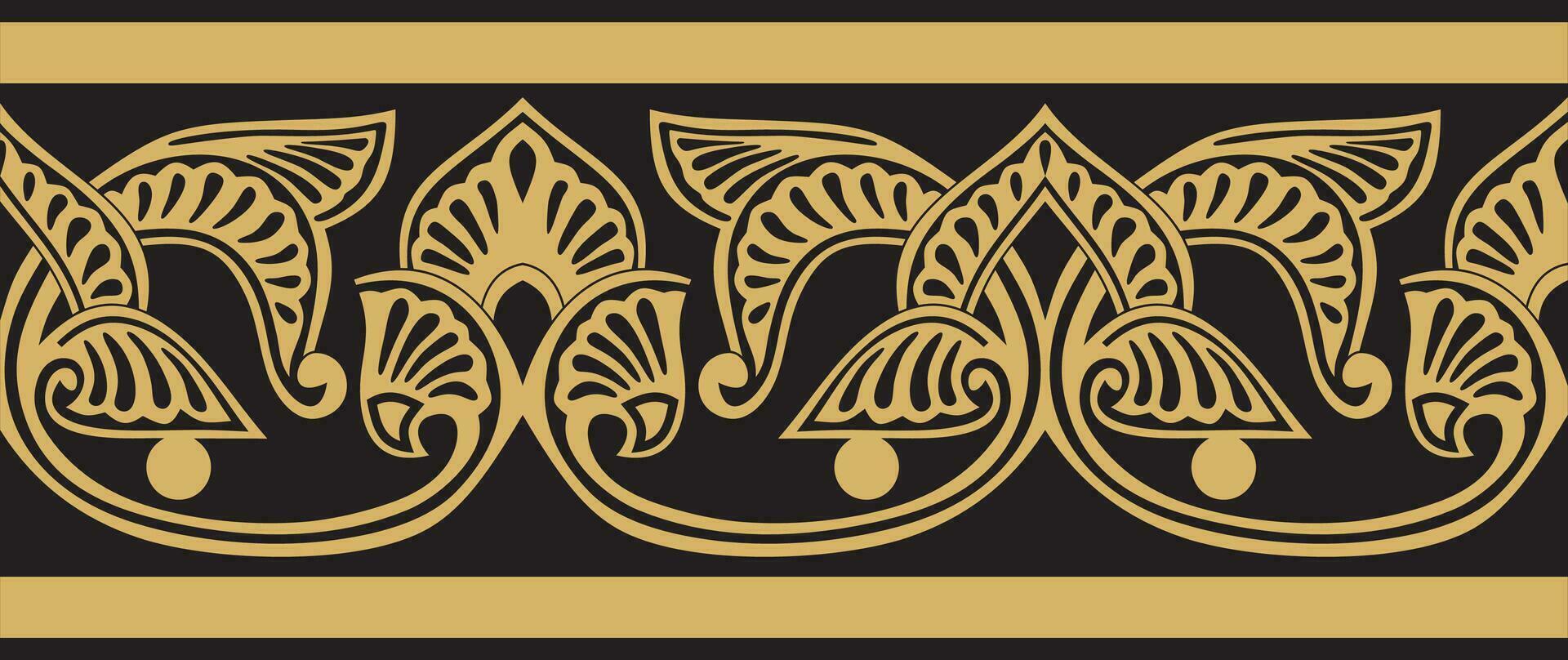 Vector golden seamless oriental national ornament. Endless ethnic floral border, arab peoples frame. Persian painting