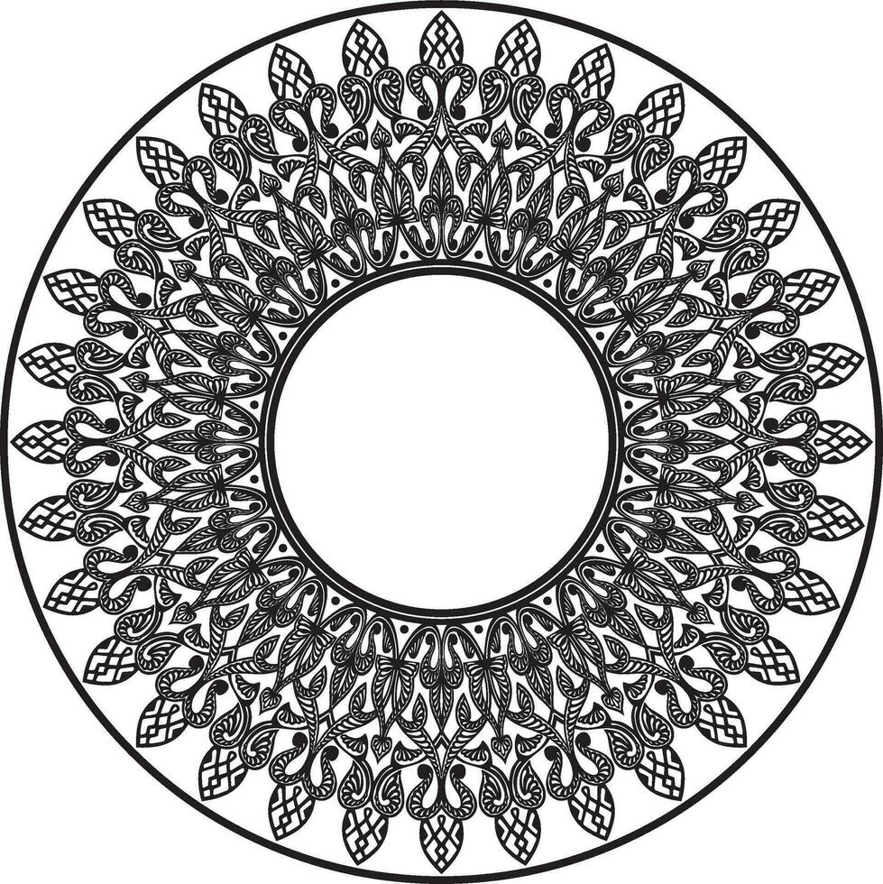 Vector monochrome round oriental ornament. Arabic patterned circle of Iran, Iraq, Turkey, Syria. Persian frame, border. For sandblasting, laser and plotter cutting