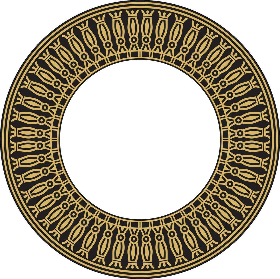 Vector golden round Egyptian border. Circle ornament of ancient Africa. Pattern of lotus flowers and sun
