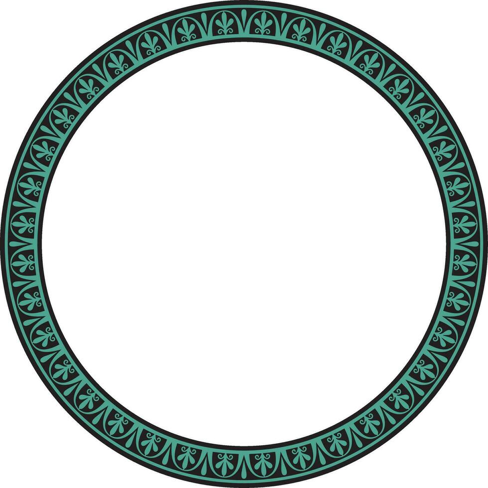 Vector round, turquoise and black Greek frame. Classic meander ornament. Border Ancient Greece, Roman Empire
