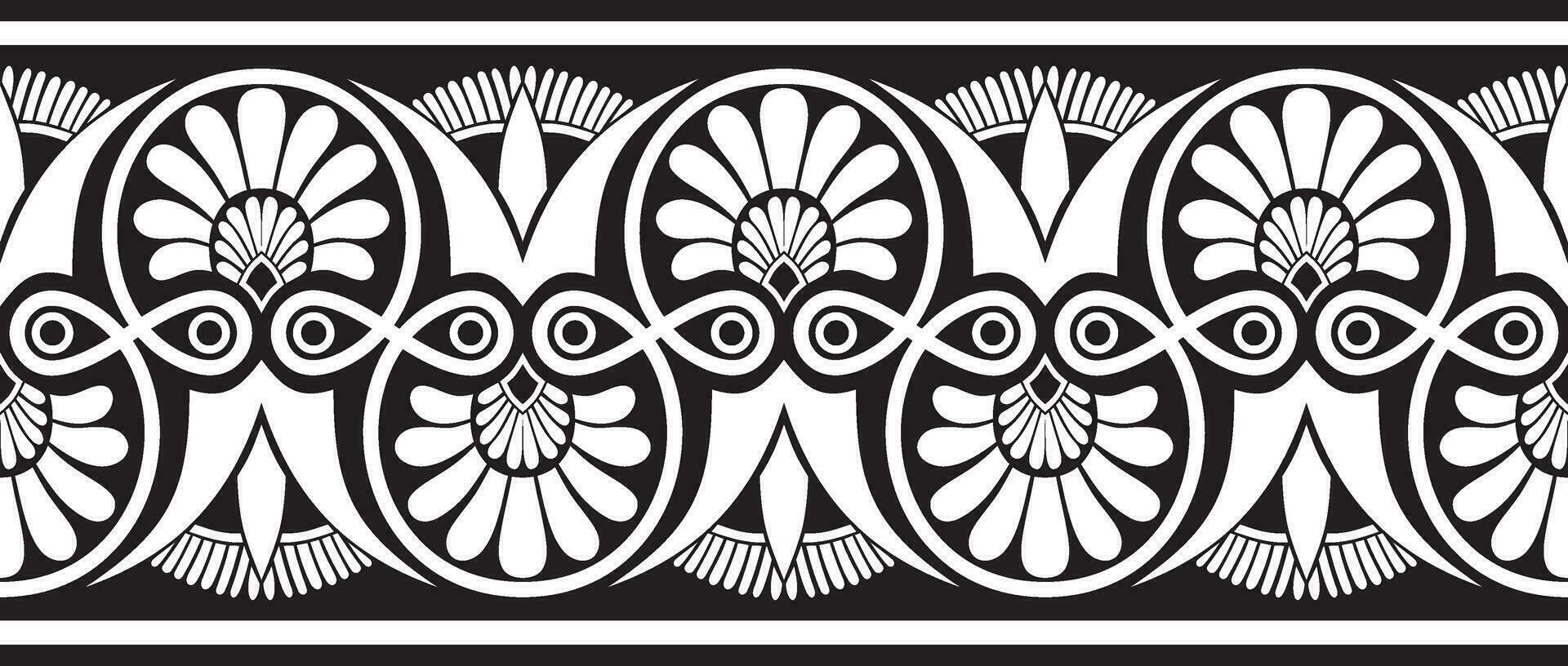 Vector black monochrome seamless ornament of ancient Greece. Classic Endless pattern frame border Roman Empire