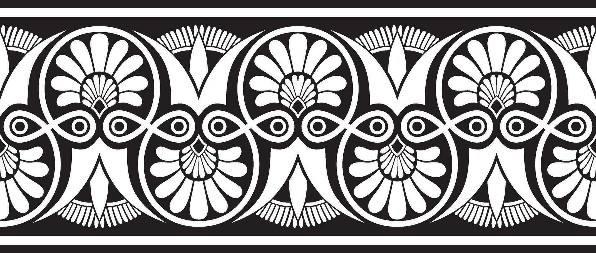 Vector black monochrome seamless ornament of ancient Greece. Classic Endless pattern frame border Roman Empire