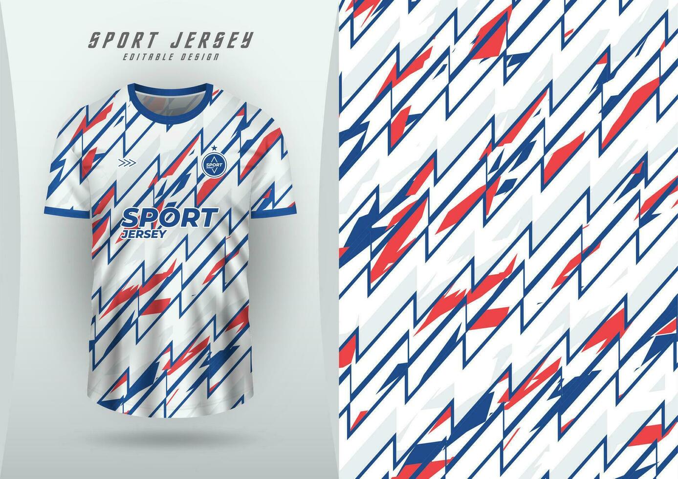 Background for sports jersey, soccer jersey, running jersey, racing jersey, zigzag pattern, white and red blue vector