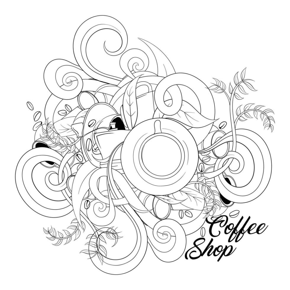 Coffee in doodle art with simple ornament design for world coffee day template vector