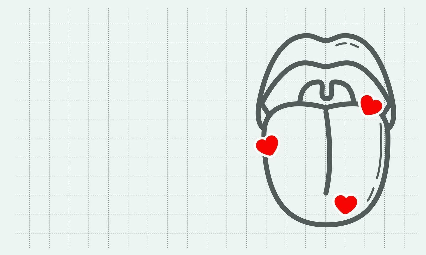 Healthy Tongue and Mouth. Depicted with outline Tongue and mouth and love symbol with heart. vector